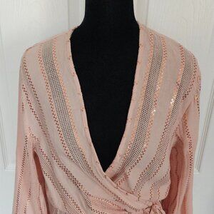NWT Blue Island Salmon Pink Cover Up w/ Rose Gold Metallic Accents - Size M